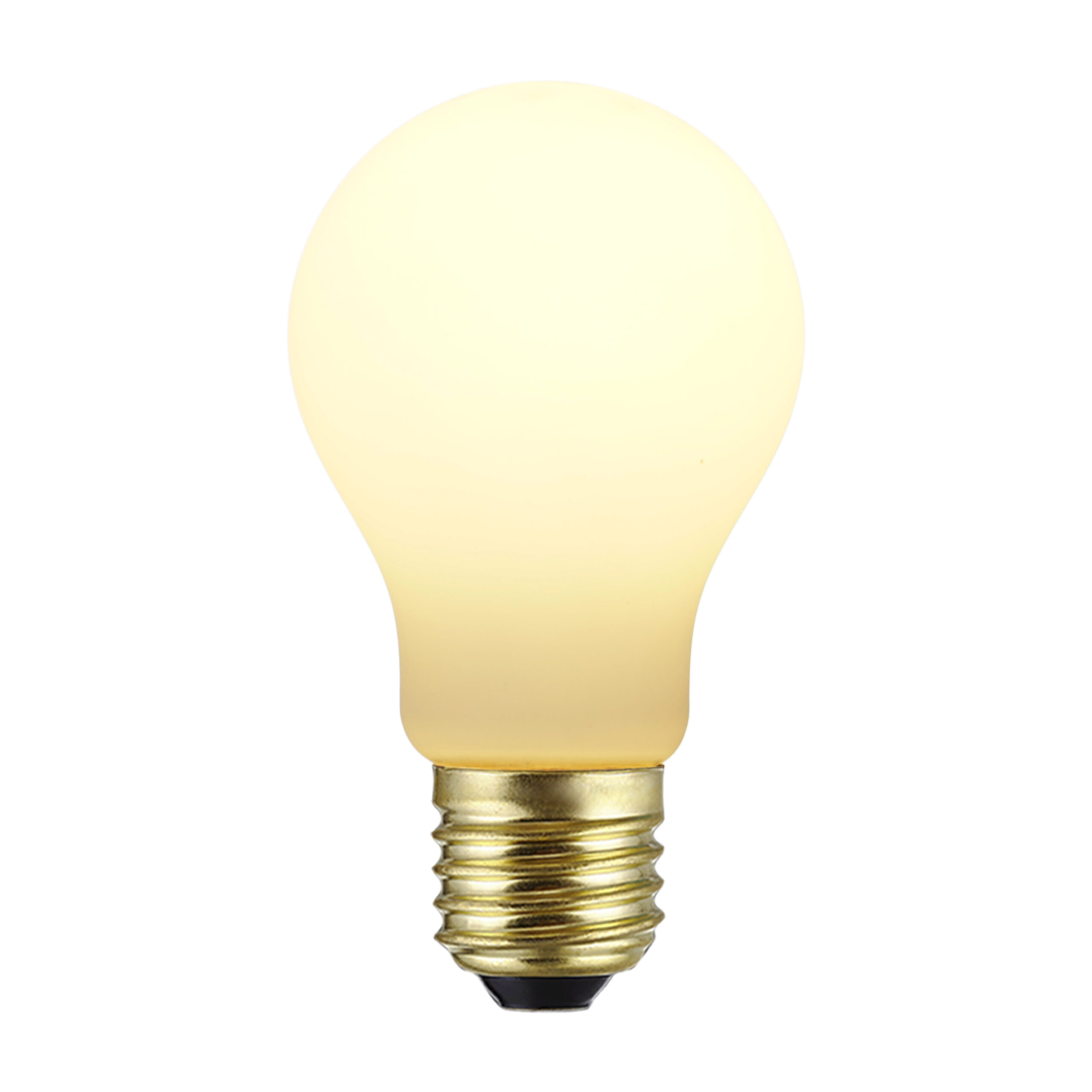 LED filament bulb, warm white light with golden base, perfect for home and decorative lighting