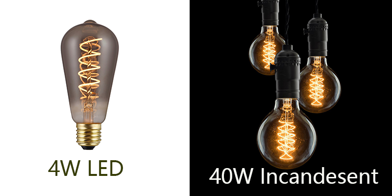 4W LED Ediosn bulb VS 40W Carban filament led bulb