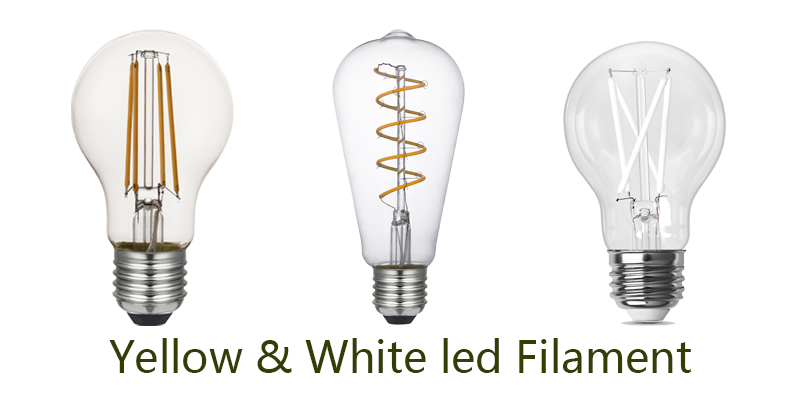 Yellow and white filament led bulb