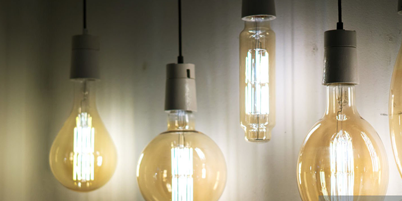 LED filament bulbs hanging, modern and energy-efficient design