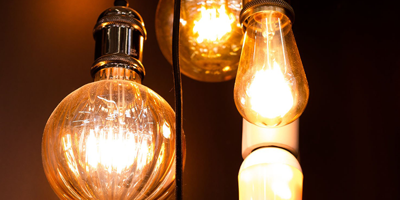 Vintage-style filament bulbs glowing warmly, decorative lighting