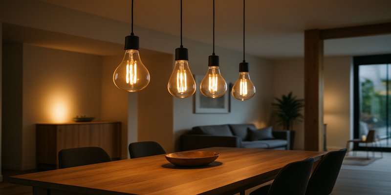Exposed filament LED bulbs in a modern home