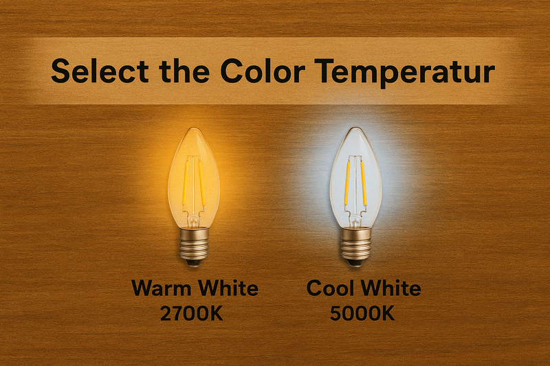 Comparison of warm white vs cool white C9 LED bulbs lit side by side