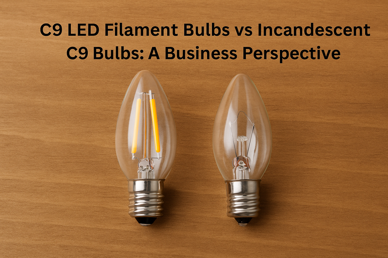 C9 LED vs Incandescent bulb on a table