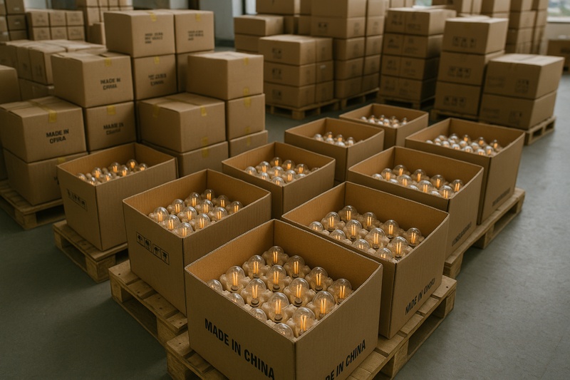 LED filament bulbs packed for bulk shipment