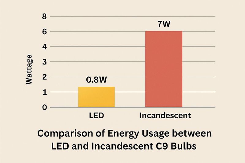Comparison of energy usage between LED and incandescent C9 bulbs