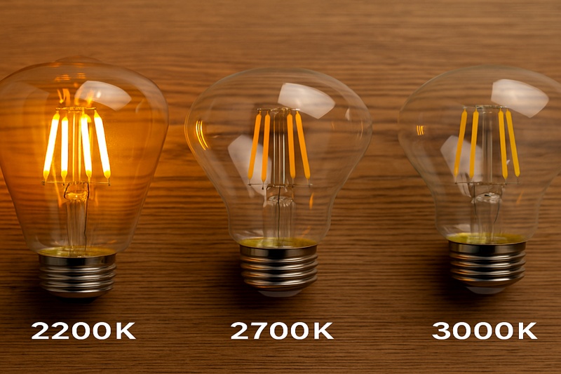 Side-by-side bulbs: 2200K, 2700K, 3000K