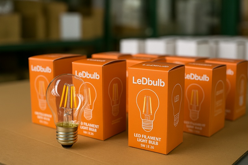 Branded bulb packaging on export line