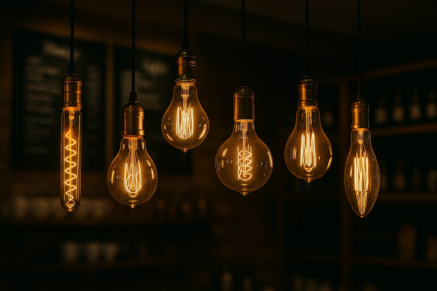Vintage filament bulbs in mixed shapes