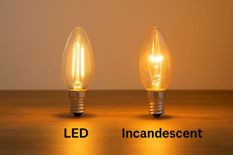 Visual warmth comparison between LED and incandescent C9 bulbs