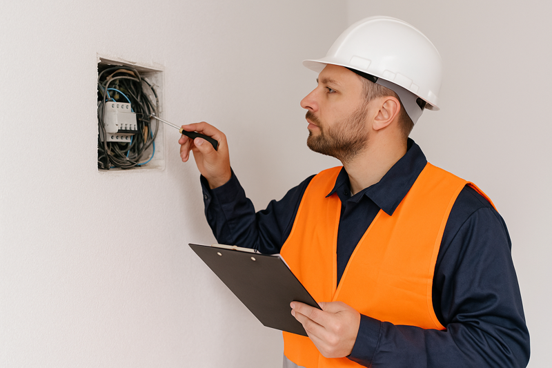 An electrician inspecting home wiring